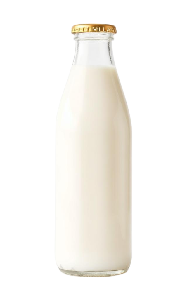 Farm-fresh milk in a glass bottle with a gold cap