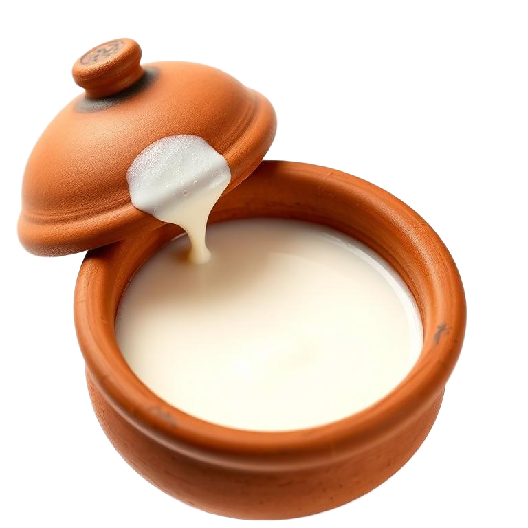 Fresh buttermilk in a traditional terracotta clay pot
