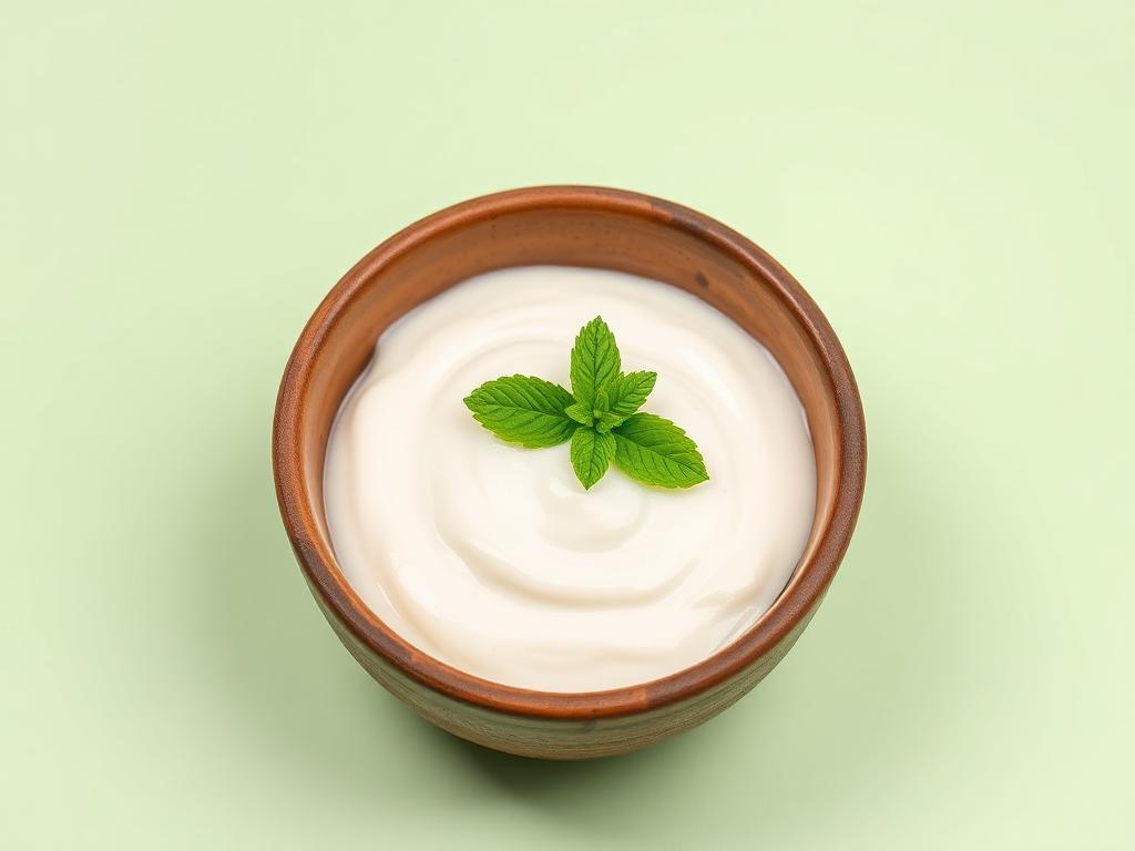 Fresh creamy curd in a ceramic bowl