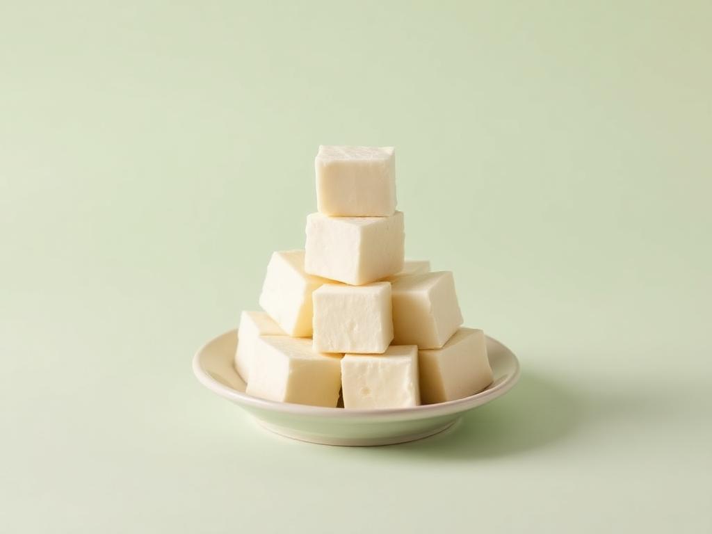 Fresh paneer cubes stacked on a plate